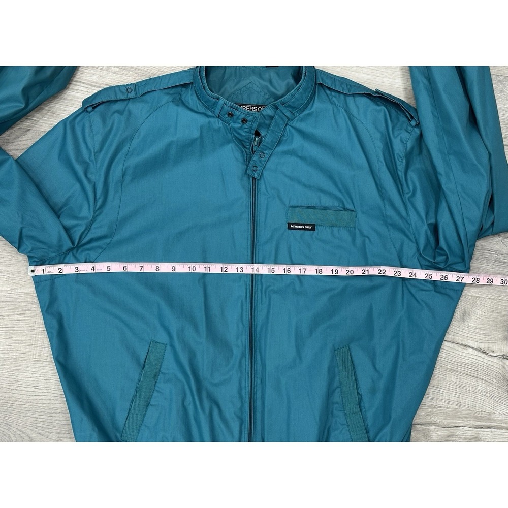 VINTAGE Members Only Jacket Men XLT Teal Turquoise Full Zip Racer Bomber 80s - Picture 3 of 11